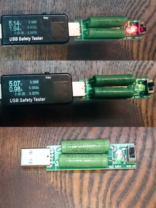 USB разъём с нагрузочным сопротивлением 1A/2A для тестирования блоков питания